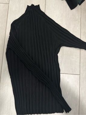Mango Black Ribbed High-Neck Women's Sweater